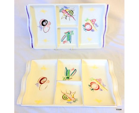 2 Poole Pottery hors d'oeuvres trays c1955 designed by Truda Carter Painted by Gwen Haskins