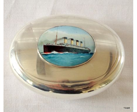 A silver and enamel set snuff box depicting the Titanic