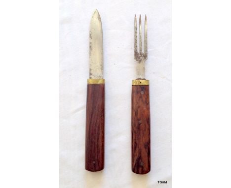 A Sheffield made campaign knife & fork set with rosewood handles