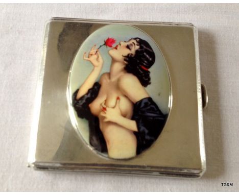 A silver and enamel set varga cigarette case