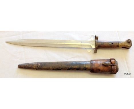 An 1888 pattern Mk1 Type 2 Lee Metford bayonet in its leather scabbard with leather frog