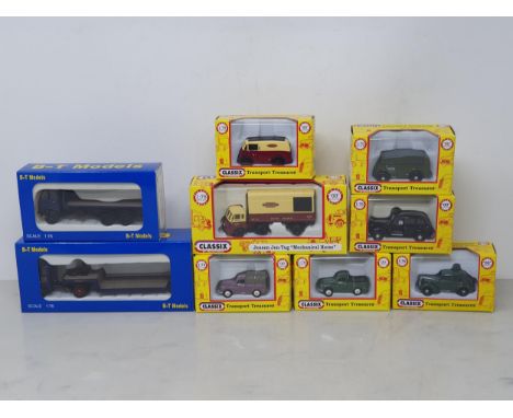 Seven boxed Classix 1:76 scale diecast model Vehicles and two B-T Models 1:76 scale Lorries for 00 gauge railway layouts 