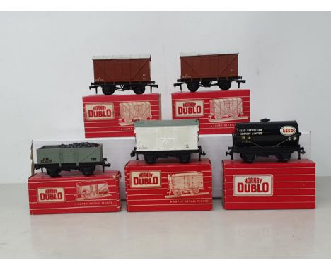 Five boxed Hornby Dublo 2-rail Wagons including 2x 4325 Ventilated Vans, 4320 W.R. Refrigerator Van, 4635 Coal Wagon and 4680