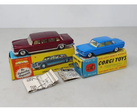 A boxed Corgi Toys No.247 Mercedes Benz 600 Pullman, box VG-E, model E-NM, and a No.229 blue Chevrolet Corvair, box P (missin