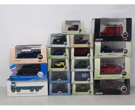 Eighteen boxed Oxford Automobile Company and Oxford Commercials 1:76 diecast model Vehicles for 00 gauge railway layouts 