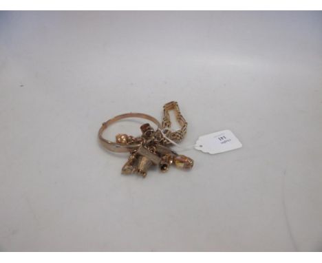 Three 9ct bracelets, to include a 9ct charm bracelet with heart shaped padlock clasp and twelve variously marked charms (one 