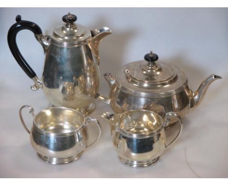 A four piece silver tea service with a reeded border, by Carrington & co, London 1933 - a/f  