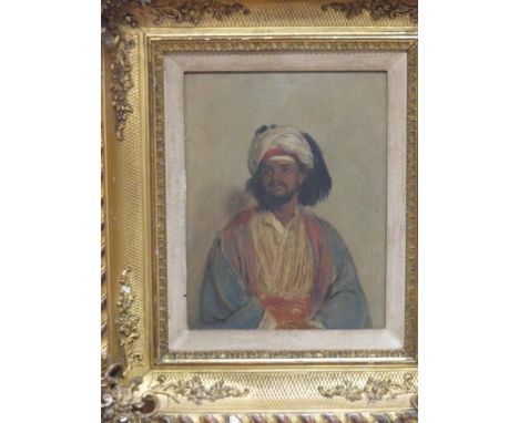 Follower of Frederick Goodall (British, 1822-1904), Portrait of a middle Eastern or Indian gentleman wearing a turban, oil on