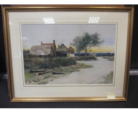 Leopold Rivers, a country inn with geese on the path, watercolour, signed, 36 x 54cm; Tatton Winter, Gypsy caravan; Angela Do