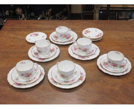 A Royal Crown Derby Posies pattern tea service for six, comprising breakfast cups, saucers, side plates and sandwich plates  