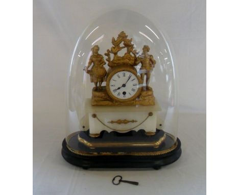 Large glass domed mantle clock H 44 cm