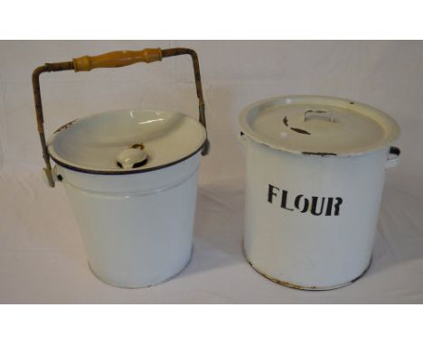 Enamel slops bucket & flour bin