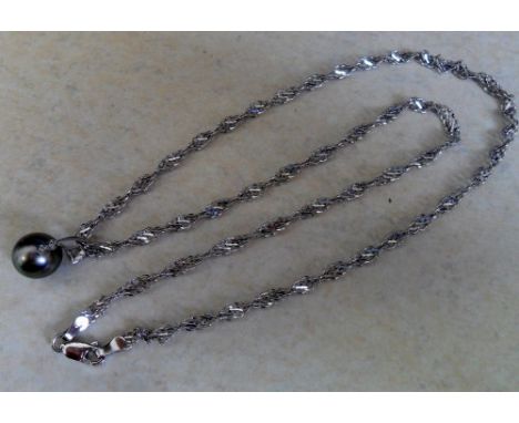 9ct white gold necklace with Tahitian pearl & diamond pendant complete with certificate of authenticity