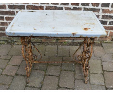 Wrought iron table with enamel top
