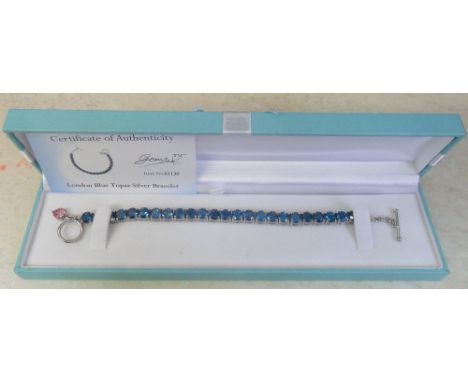 London Blue Topaz sterling silver bracelet with heart shaped flamingo topaz to fastener 19 ct length 7 cm