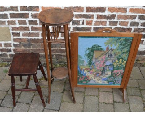 Firescreen, plant stand & stool