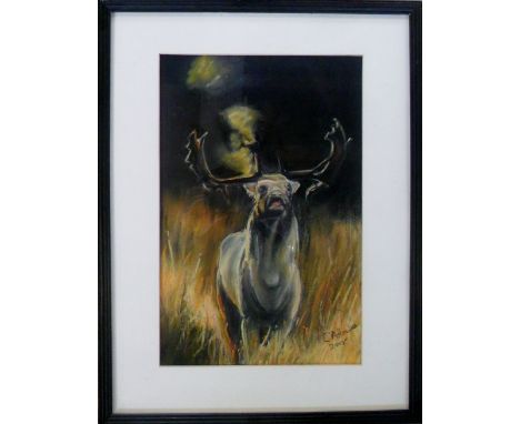 Pastel portrait of a stag by local Lincolnshire artist C A Howe 32.5 cm x 43 cm