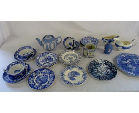 Assorted blue and white ceramics inc Copeland Spode, Wedgwood etc