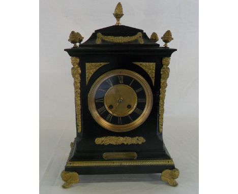 Early 20th century ebonised mantle clock with ormolu style embellishments