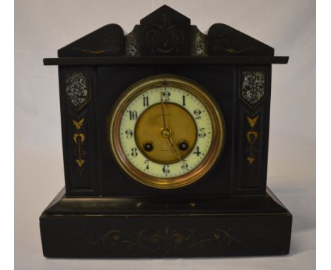 Victorian slate mantle clock, makers mark Holmes, Norwich