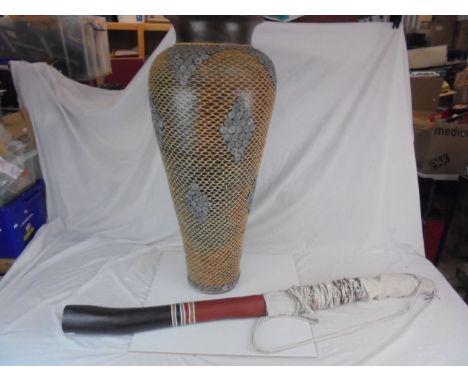 Large Floor Standing Ethnic Ceramic Vase together with an Australian Hand Painted Hollowed Out Branch