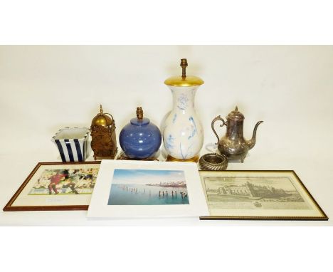 Silver-plated coffee pot,&nbsp;various modern table lamps and prints&nbsp;