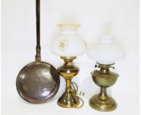 Duplex oil lamp, a further oil lamp&nbsp;and a copper bed pan&nbsp;(3)&nbsp;
