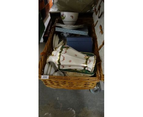 Wicker hamper and contents of ceramics and china&nbsp;