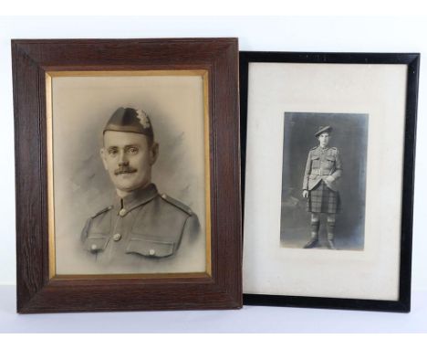 Large WW1 Framed and Glazed Portrait Photograph of a Scottish Soldier, fine example which has been hand tinted. Housed in a p