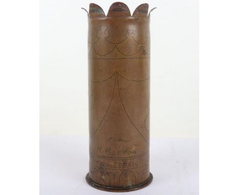 Brass WW1 Trench Art Vase of Australian Imperial Forces (A.I.F) Interest, being a German 1915 dated shell case with a cut and