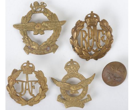 Grouping of Royal Air Force Commonwealth Nations Badges, consisting of cast brass WW2 Indian Air Force cap badge with two lug