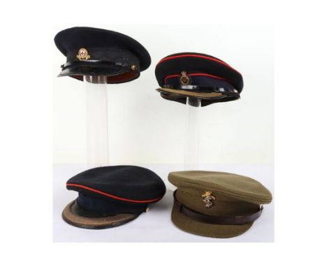 British Army Officers Peaked Caps: Two Royal Engineers officers dress hats ,one with badge to front, both with gold wire to p