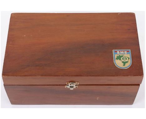 French Military Trinket Box with Enamel Badge, Wooden box with enamel badge to top corner , 27 cms x 16 cms x 13 cms high 