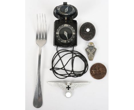 WW2 German Badges and Compass: Marching compass made bu BOSCH , veterans breast eagle, day badges, WW2 black wound badge and 