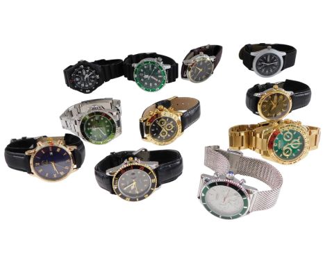 Eleven replica gentlemans dress wristwatches and chronographs, including Cadisen, Chenxi, Holuns, Casio, and Ben Nevis, cased