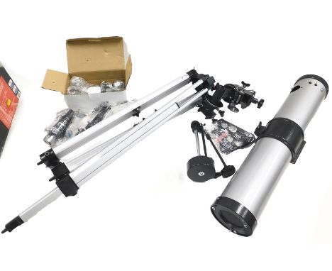 A Traveller 75mm projector telescope, boxed and tripod.