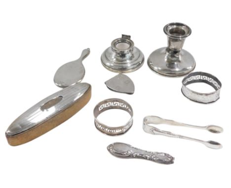 A quantity of small silver, to include money clip, sugar tongs, mainly AF, weighable items, 2.21oz, but also some weighted it