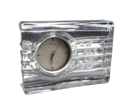 A Daum French Art Glass mantel clock, with quartz movement, the case with moulded and frosted decoration, sold with instructi