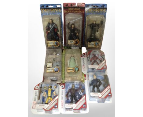 Five Toy Biz Lord of The Rings figures and four Disney Marvel figures 