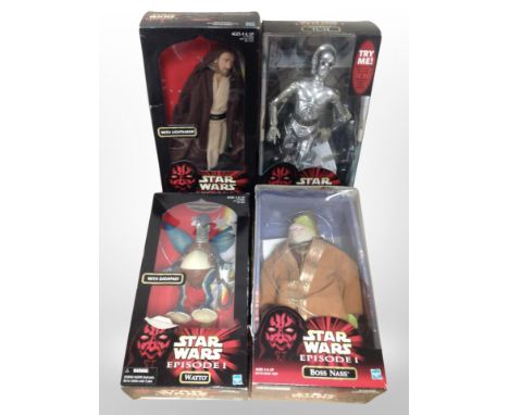Four Hasbro Star Wars Episode I figures, boxed.