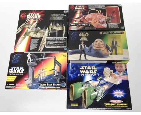 Five boxed Star Wars figures including Hasbro, Kenner etc 