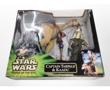 A Hasbro Star Wars Power of the Jedi figure, Captain Tarpals and Kaadu, boxed.