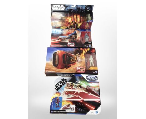 Four Hasbro Disney Star Wars figures, boxed.