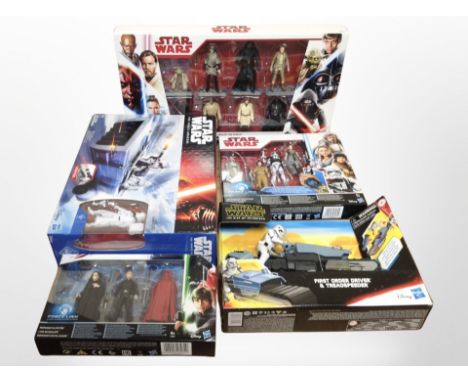 Five Hasbro Disney Star Wars figures, boxed.