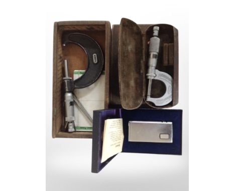 Two precision gauges, and a Ronson electronic lighter in box.