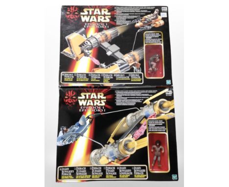 Two Hasbro Star Wars Episode I models Anakin Skywalker's Pod Racer and Sebulba's Pod Racer, boxed