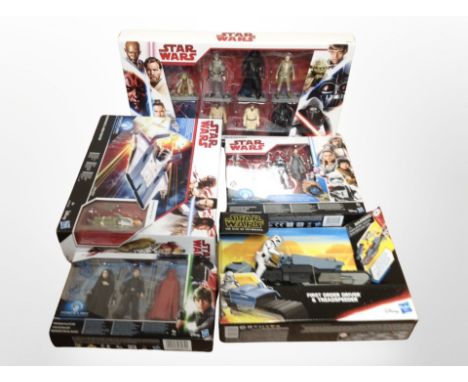 Five Hasbro Disney Star Wars figures, boxed.