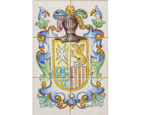A tile painting with heraldic images. 29 x 44