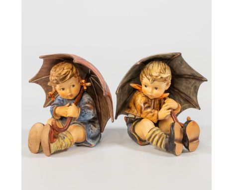 A collection of 2 Hummel statues with umbrella's. No: 152/ II A and 152/ II B 