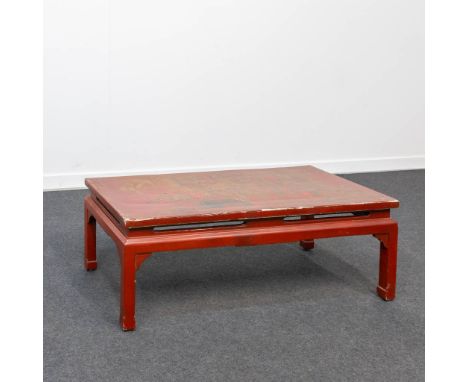 A coffee table with asian images. Marked R. Duchange m.e.e. Second half of the 20th century. 50 x 108 x 39